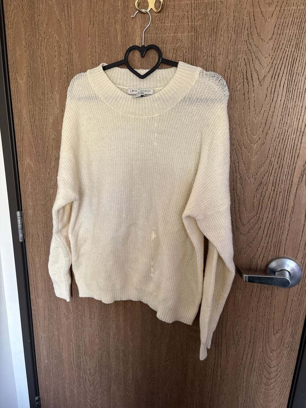 Love Cameron Cream Ribbed Knit Crewneck Sweater Size L